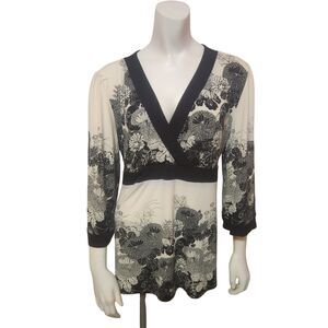 APT. 9 Black and White Peplum Kimono Tie Back Top Womens Size PXL